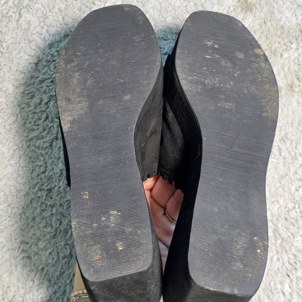VTG Stuart Weitzman Wedge Sandals Black Suede Whipstitch Platform Women 7 M - Picture 5 of 6